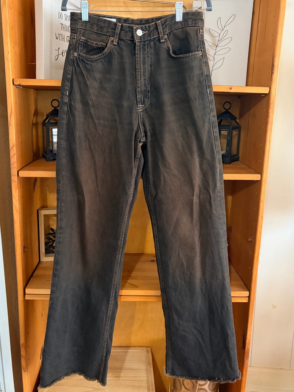 Zara  Wide Leg Jeans In Black Brown Wash High‎ Rise Size 6 fall Y2K - Picture 2 of 6
